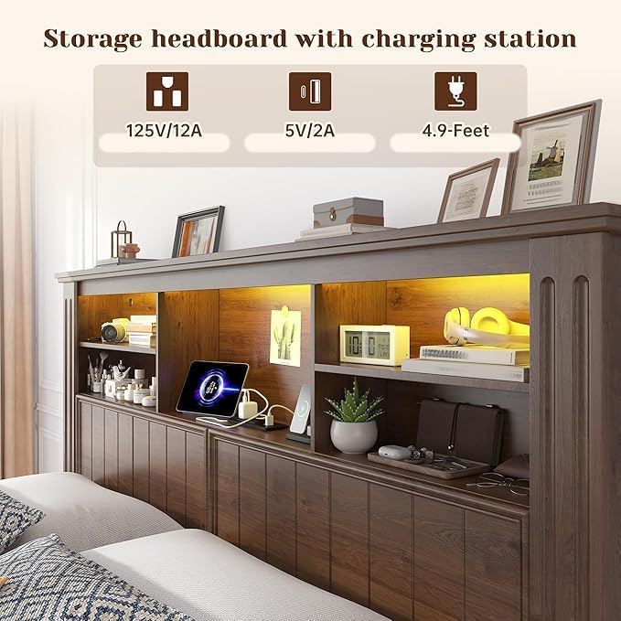 EnHomee Queen Bed Frame with Headboard and Storage, 4 Drawers and LED Built in - Image 4