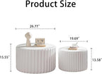 46.46'' White Round Coffee Table Set of 2, Modern Circle Fluted Drum Nesting - Image 2