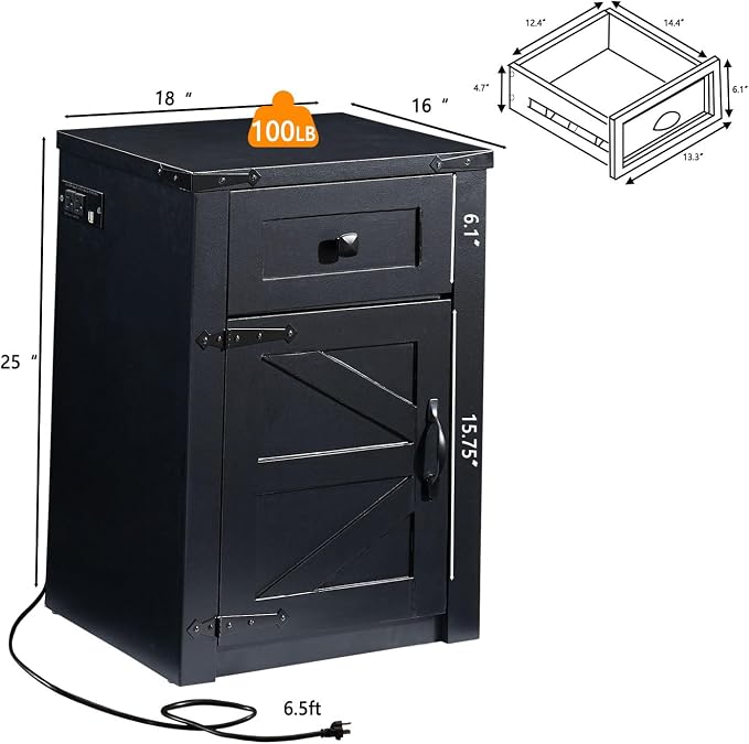 SOOWERY Nightstands Set of 2, Nightstand - Image 3