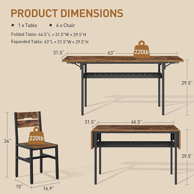 RALGEND 7-Piece Dining Table Set, Industrial Style Kitchen Set - Image 4