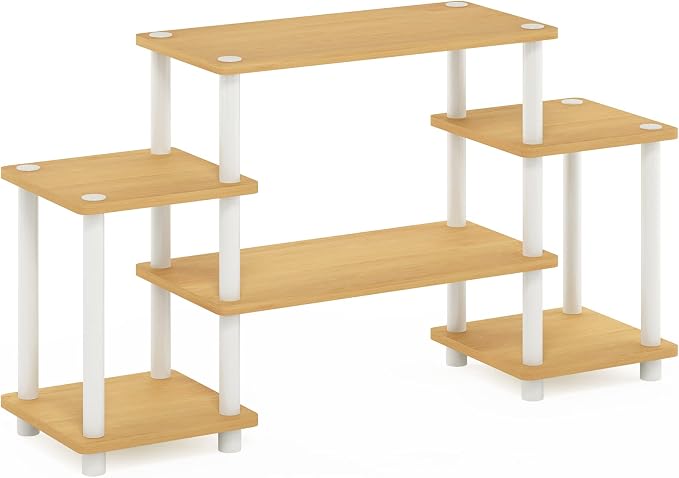 Furinno Turn-N-Tube No Tools Entertainment TV Stands, Beech/White, Square Corner - Image 6