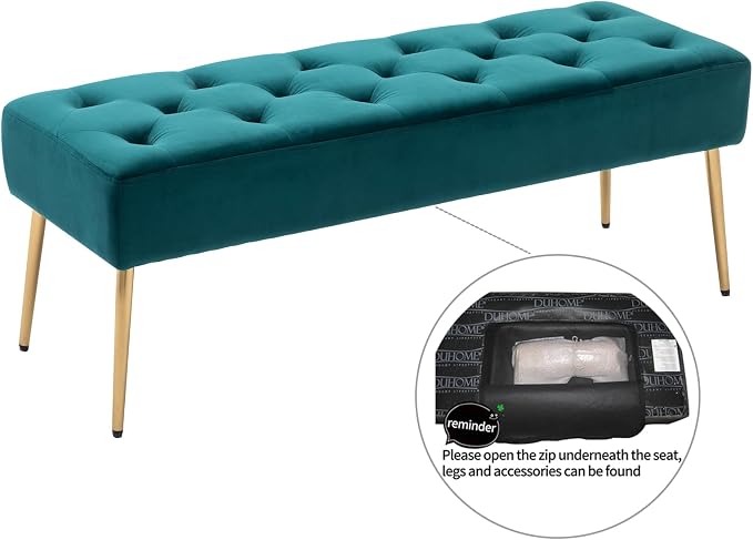DUHOME Modern Velvet Bench Ottoman, Upholstered Bedroom Benches Footrest Stool - Image 6