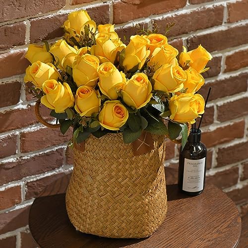 Artificial Rose Flowers 12 Heads 2 Bundles Silk Rose Bouquets, Burgundy - Image 2