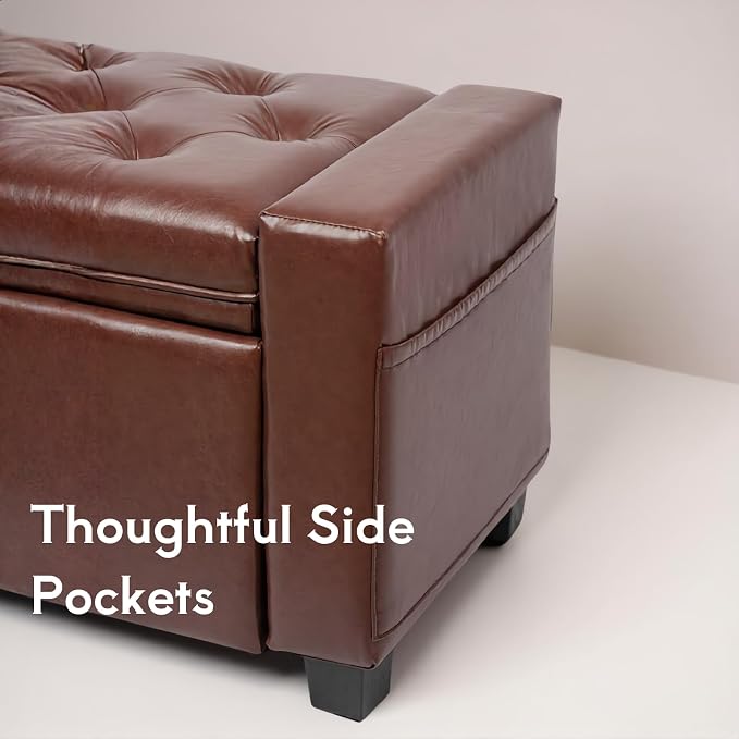 43.31'' Storage Ottoman Bench, Leather Upholstered Tufted Bedroom Bench - Image 6