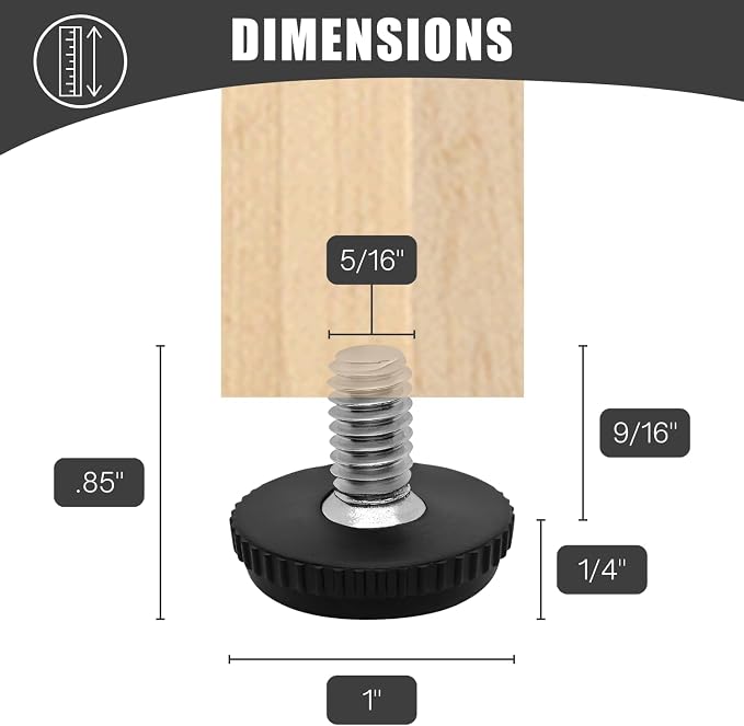 Project Patio 5/16-18 Stainless Steel Adjustable Furniture Levelers and - Image 3