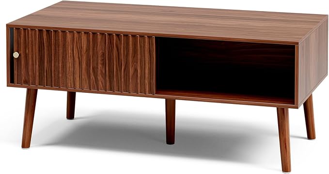 LCRBOL Coffee Table with Storage, Mid Century Dining Table with Sliding Fluted - Image 7