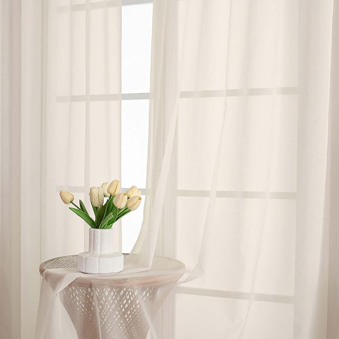 Chyhomenyc Cream Sheer Curtains 48 Inch Long, Light Filtering Solid Color - Image 2