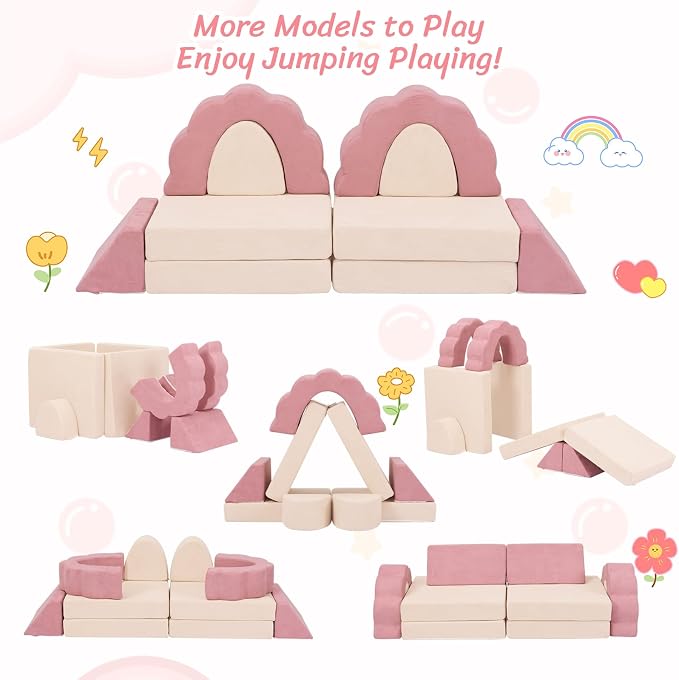 LOAOL Kids Couch 10PCS, Modular Kids Play Couch, Imaginative Convertible Play - Image 3