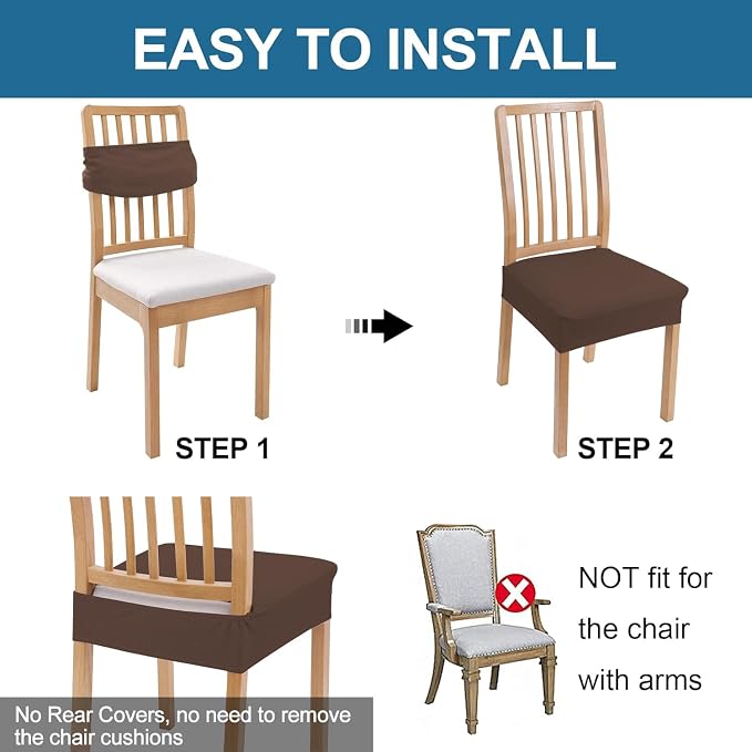 Smiry Waterproof Seat Covers for Dining Room Chairs Set of 8, Stretch Jacquard - Image 5
