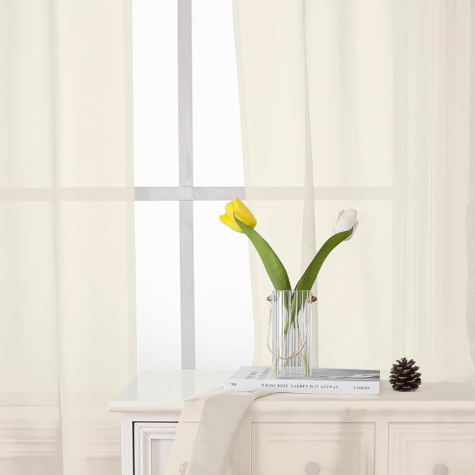 Cream Sheer Curtains 84 Inches Long 2 Panels Set, Elegant Light Filtering - Image 3