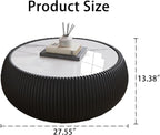 27.55" Round Marble Coffee Table, Modern Fluted Coffee Table - Image 2