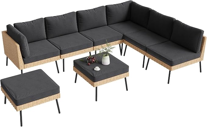 Aoxun 8-Piece Patio Furniture Set, Wicker Outdoor Furniture - Image 9