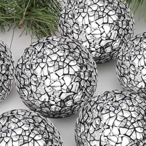 6 Pcs Decorative Balls for Bowls,2.4" Black Mosaic Glass Balls - Image 6