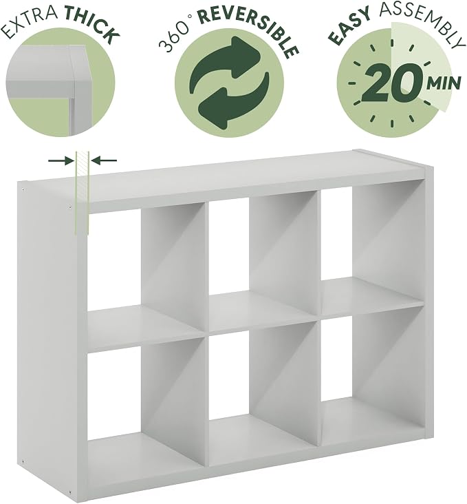 Furinno CUBICLE Book Shelf, 6-Cube Bookshelf, Extra Thick Frame Horizontally & - Image 8