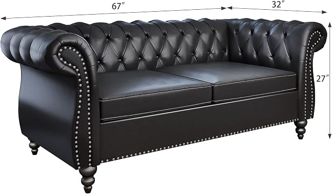 2 Piece Living Room Set, Chesterfield Leather Sofa Couch Chair - Image 3