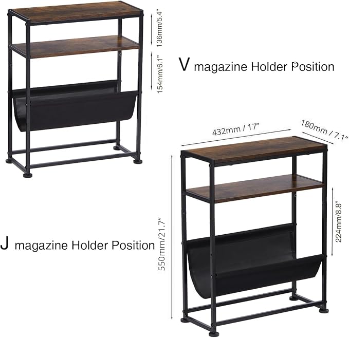 Narrow End Table with Magazine Rack, 2-Tier Slim Side Table - Image 3
