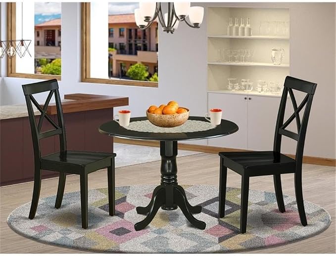 East West Furniture DLBO3-BLK-W 3 Piece Dining Table Set - Image 2