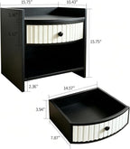 Wooden Nightstand with Drawer and Open Storage Shelf, Curved Front Bedside Table - Image 2