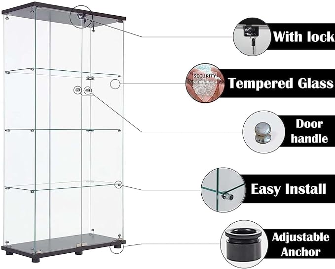 APRILSOUL Glass Display Cabinet 4-Shelf - Image 3