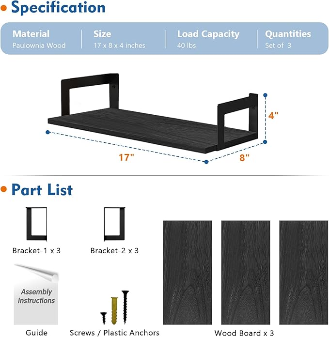 Harwaya Wall Mounted Bookshelf, Floating Bookshelves - Image 3