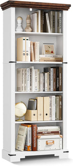 5-Tier Farmhouse Bookshelf, 61.1 inch Tall Bookcase - Image 7