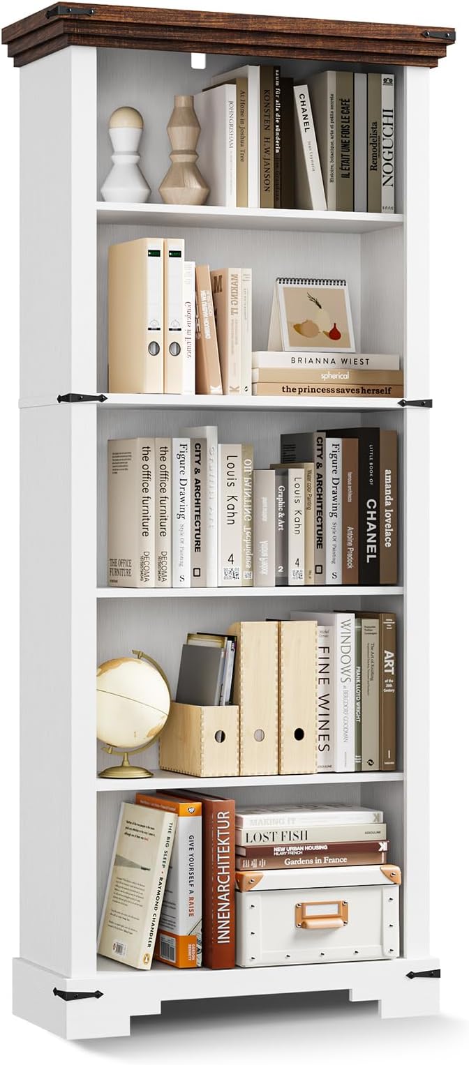 5-Tier Farmhouse Bookshelf, 61.1 inch Tall Bookcase - Image 7