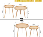 Round Coffee Table Set of 2, Natural Boho Coffee Tables, Small Mid Century - Image 3