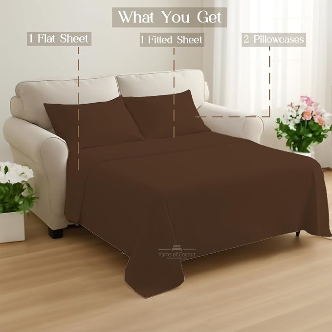 Sleeper Sofa Bed Sheet, 100% Cotton 400 Thread Count, 4 Piece Set, Deep Pocket - Image 8