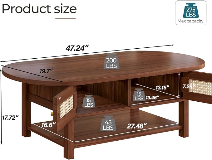 LVB Rattan Coffee Table, Boho Wood Living Room Table - Image 2