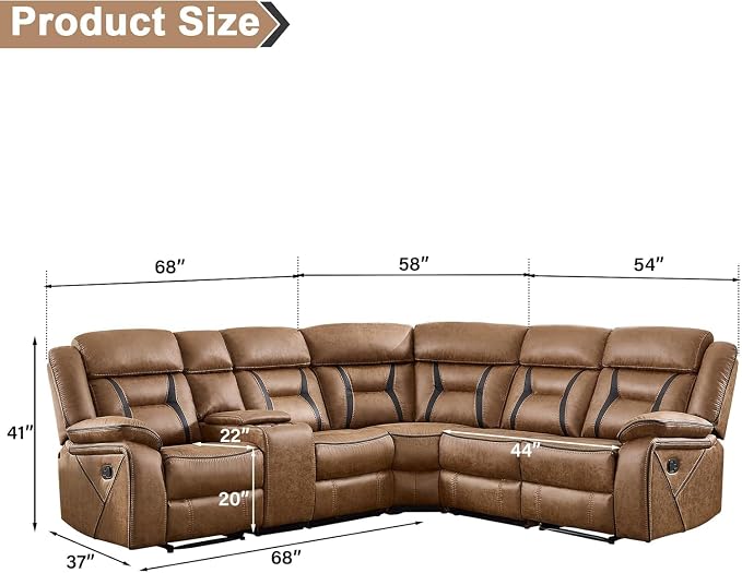 EBELLO Faux Leather Reclining Sectional Sofa Set - Image 2