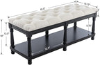 Farmhouse Storage Bench Wooden Entryway Linen Upholstered Ottoman Button Tufted - Image 2