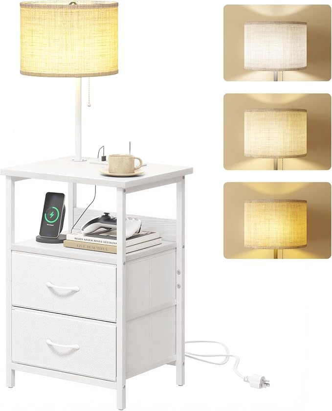 Fixwal Night Stand with 3 Color Temperature Bulb Attached, Nightstand with by Fixwal