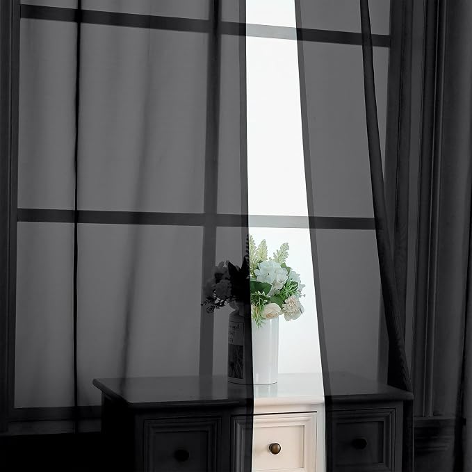 Black Sheer Curtains 78 Inches Long 2 Panels - Image 5
