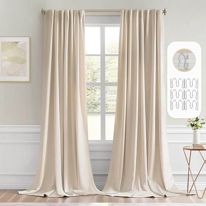 MIULEE Cream Beige Back Tab Blackout Curtains 52x120 Inch Long 2 Panels Set | by MIULEE