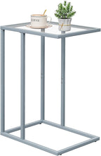 End Table, C Shaped Side Table for Sofa, Glass Couch Tray Snack Dinner Table by Easy+Paws
