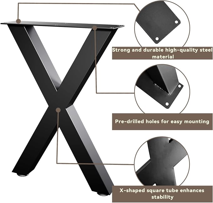 Bench Legs 16 Inch, X-Shaped Metal Coffee Table Legs, Table Legs Set of 2 - Image 2