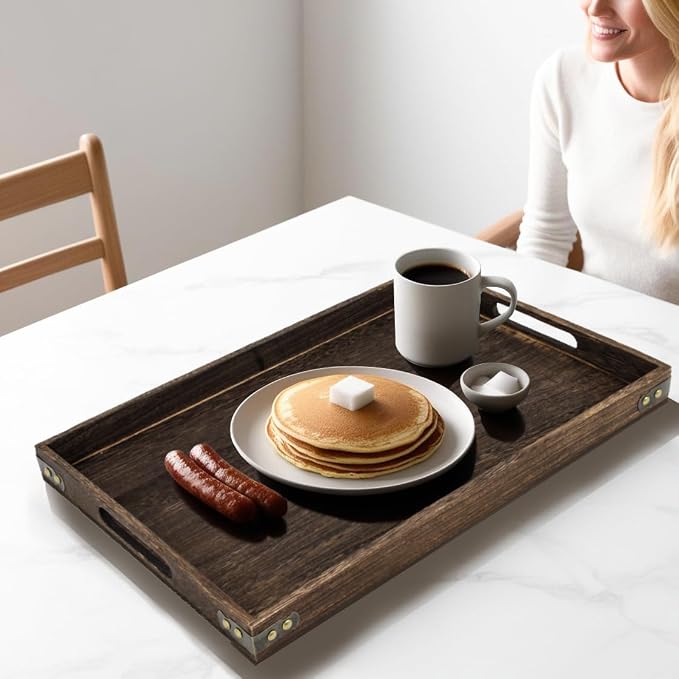 Serving Tray with Handles, 15.8"x 11" Wood Decorative Tray - Image 9