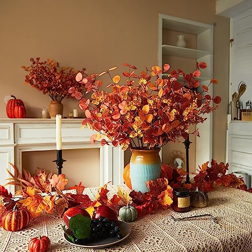 Anna's Whimsy 8 Pcs Artificial Plants Indoor,Thanksgiving Artificial Eucalyptus Stems and Fake Babys Breath Flower Fall Decorations Fall Leaves for Fall Home Decor - Image 4