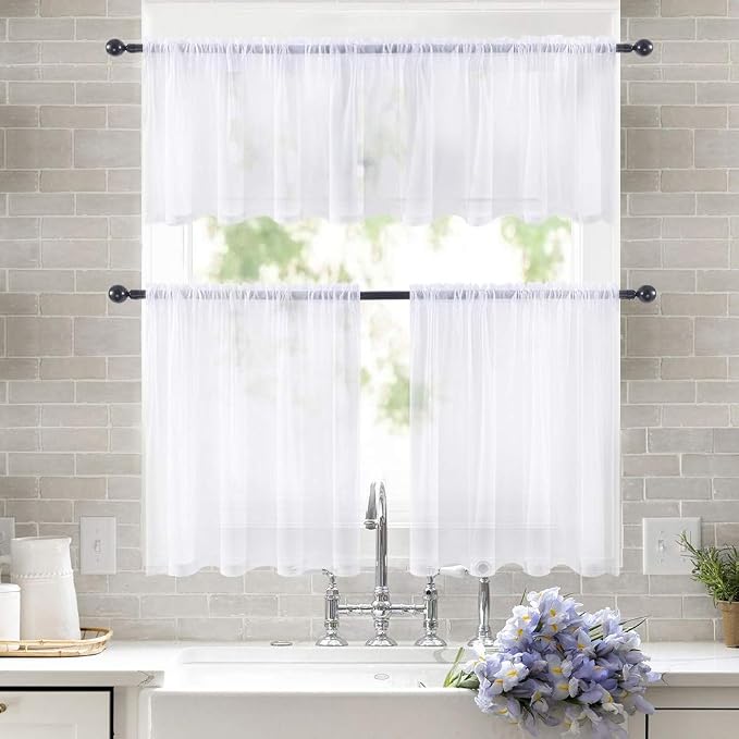 MIULEE 2 Panels Kitchen Tiers Half Window Sheer Curtains 29 X 36 Inch White | - Image 8
