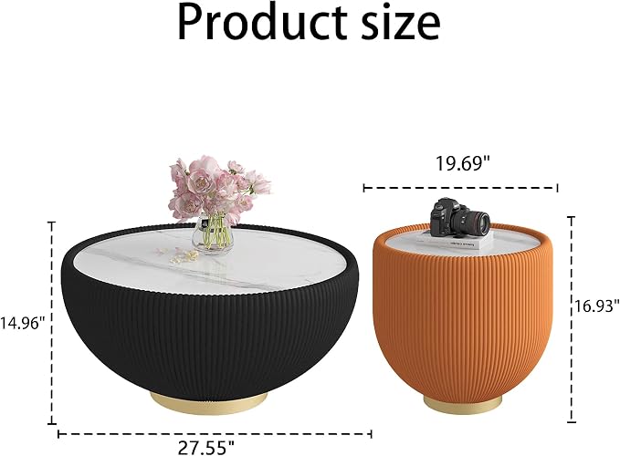 Round Marble Coffee Table Set of 2, 2 Piece Coffee Table and End Table - Image 2
