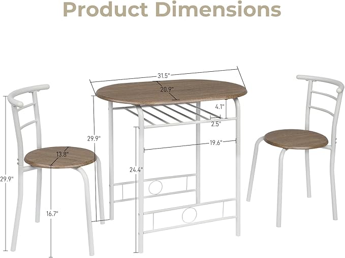 VINGLI 3 Piece Dining Set, Small Kitchen Table Set - Image 7