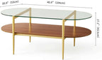 LumFurn Oval Glass Coffee Table, Mid-Century Modern Design, L41 x W21 x H17 inch - Image 2