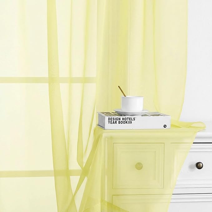 Chyhomenyc Sheer Curtains 63 Inch Length 2 Panels, Light Yellow | Light - Image 8