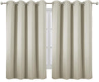 Blackout Curtains 66 x 54 Inch Long Light Beige Curtains Set of 2 Panels Room - Image 2