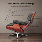 Top Black Grain Leather, Mid Century Chaise Lounge Chair and Ottoman, Modern - Image 6