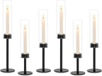 Black Hurricane Glass Candle Holders Set of 6, Tall Metal Taper Candle Stick - Image 8
