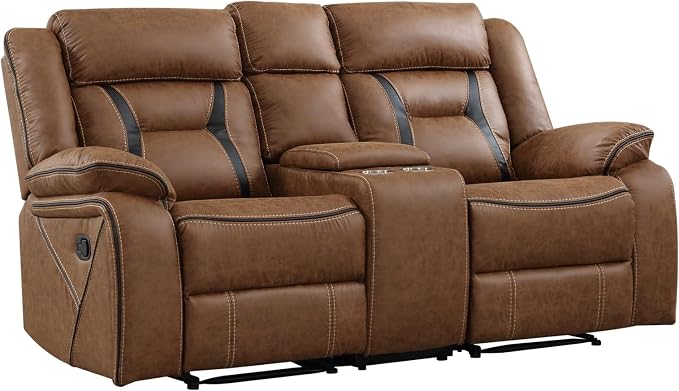 EBELLO Faux Leather Manual Loveseat Recliner, 2 Seat Reclining Sofa Chair - Image 7