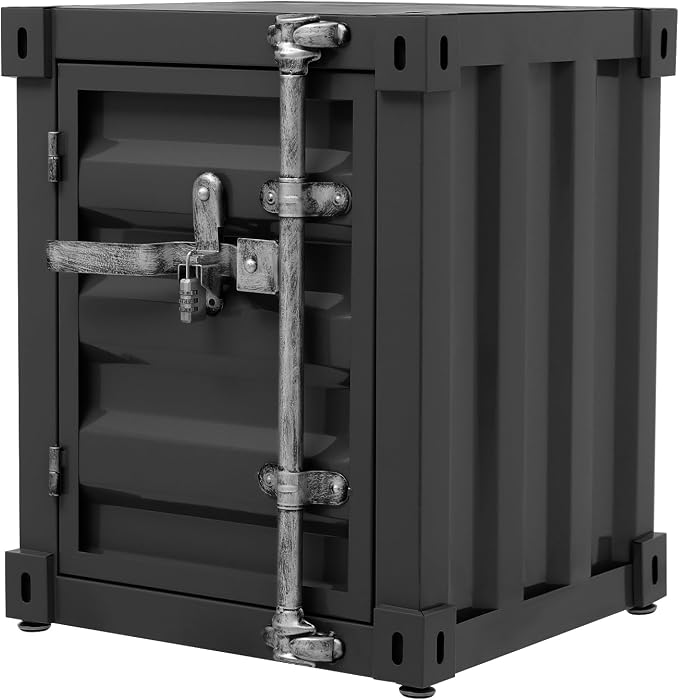 Side Table, Industrial Metal Container Cabinet, Wrought Iron Container Side by Unknown