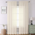 Cream Sheer Curtains 90 Inches Long 2 Panels, Elegant Light Filtering Voile by Lecloud