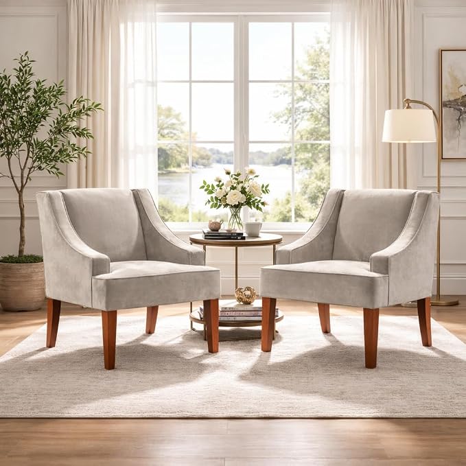 HomePop Swoop Arm Accent Chair, Velvet Grey - Image 2